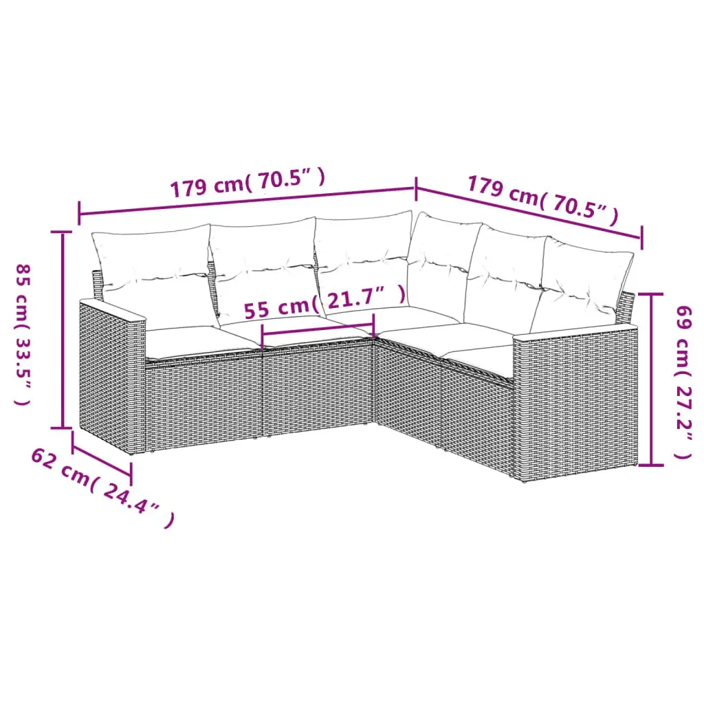 Garden Sofa Set Black 5 Piece Outdoor Furniture Patio Modular Sectional