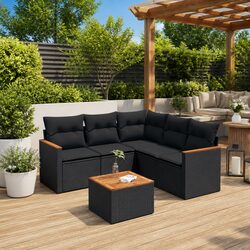 Garden Sofa Set 6 Piece Outdoor Furniture Black Poly Rattan Patio Lounge with