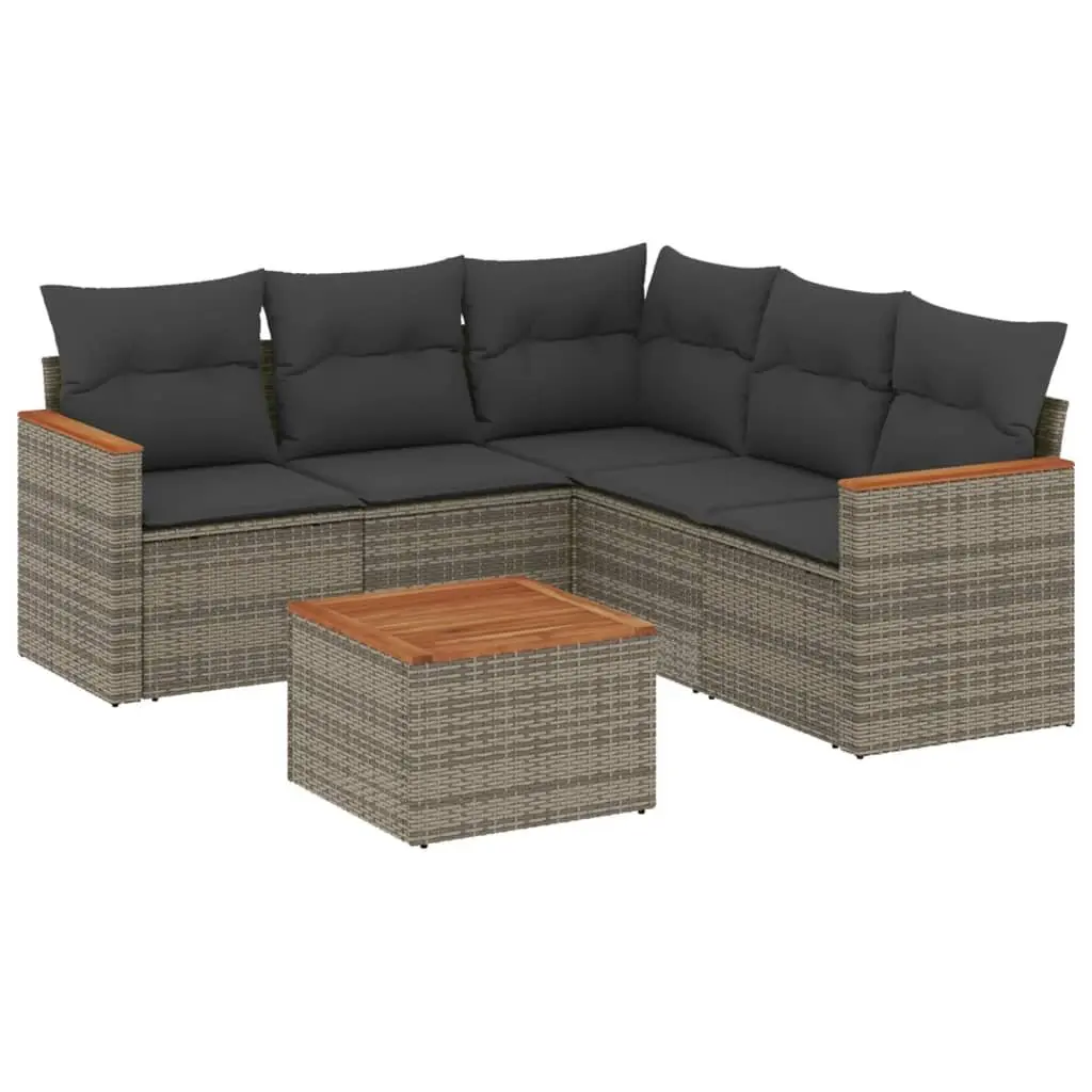 Garden Sofa Set Grey 6 Piece Modular Outdoor Furniture with Storage Compartment and Removable Cushion Covers