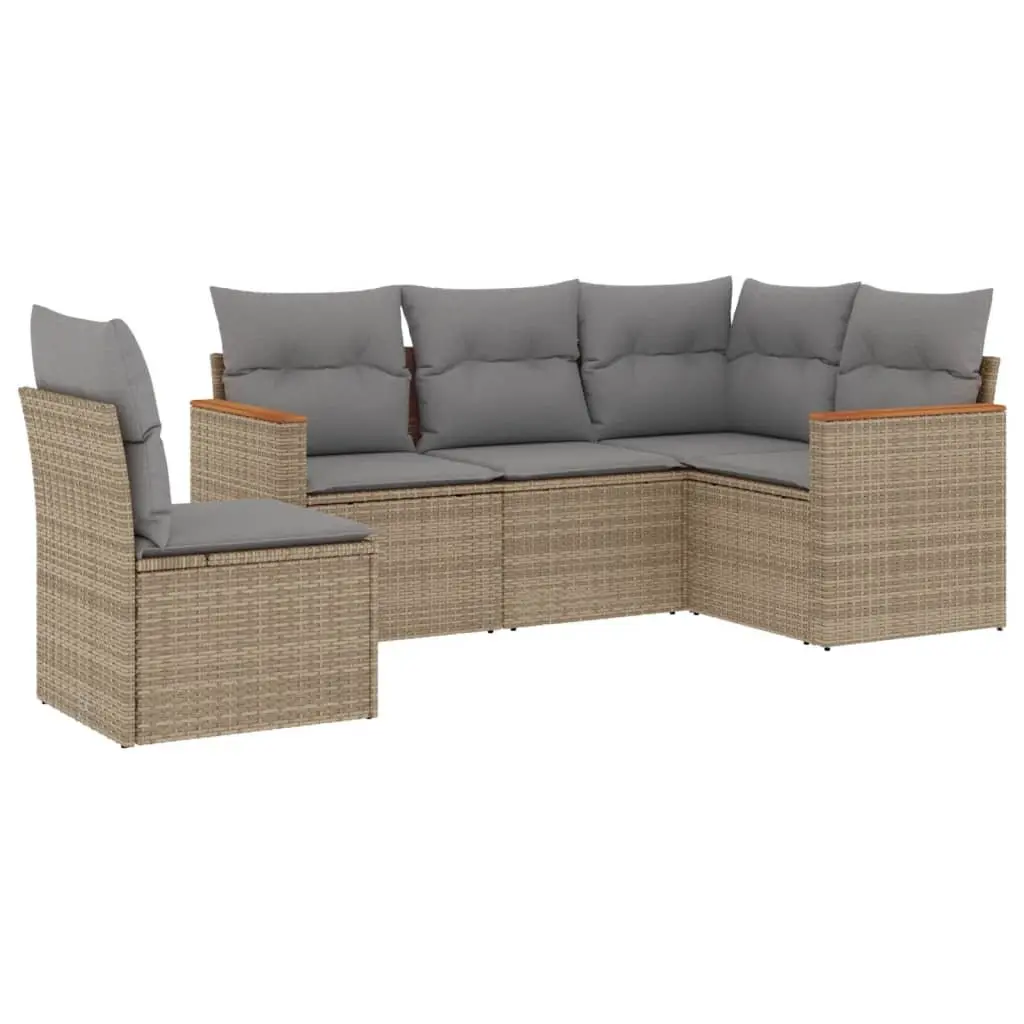 Garden Sofa Set 5 Piece Outdoor Furniture Modular Poly Rattan Patio Beige