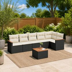 7 Piece Garden Sofa Set Outdoor Furniture Patio Black Poly Rattan with Cushions