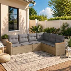 Garden Sofa Set 6 Piece Outdoor Furniture Patio Beige Poly Rattan Modular