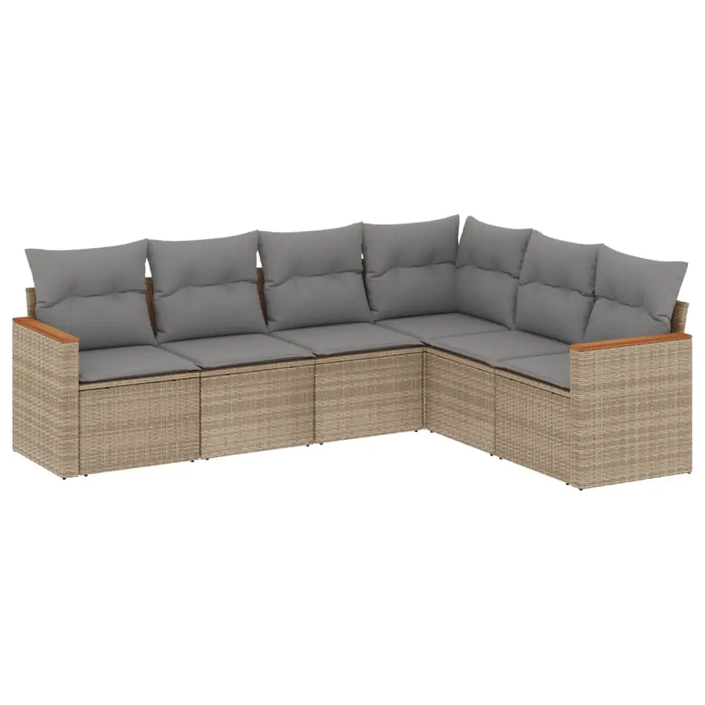 Garden Sofa Set 6 Piece Outdoor Furniture Patio Beige Poly Rattan Modular