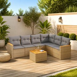 Outdoor Garden Sofa Set 7 Piece Patio Furniture Beige with Storage Cushions