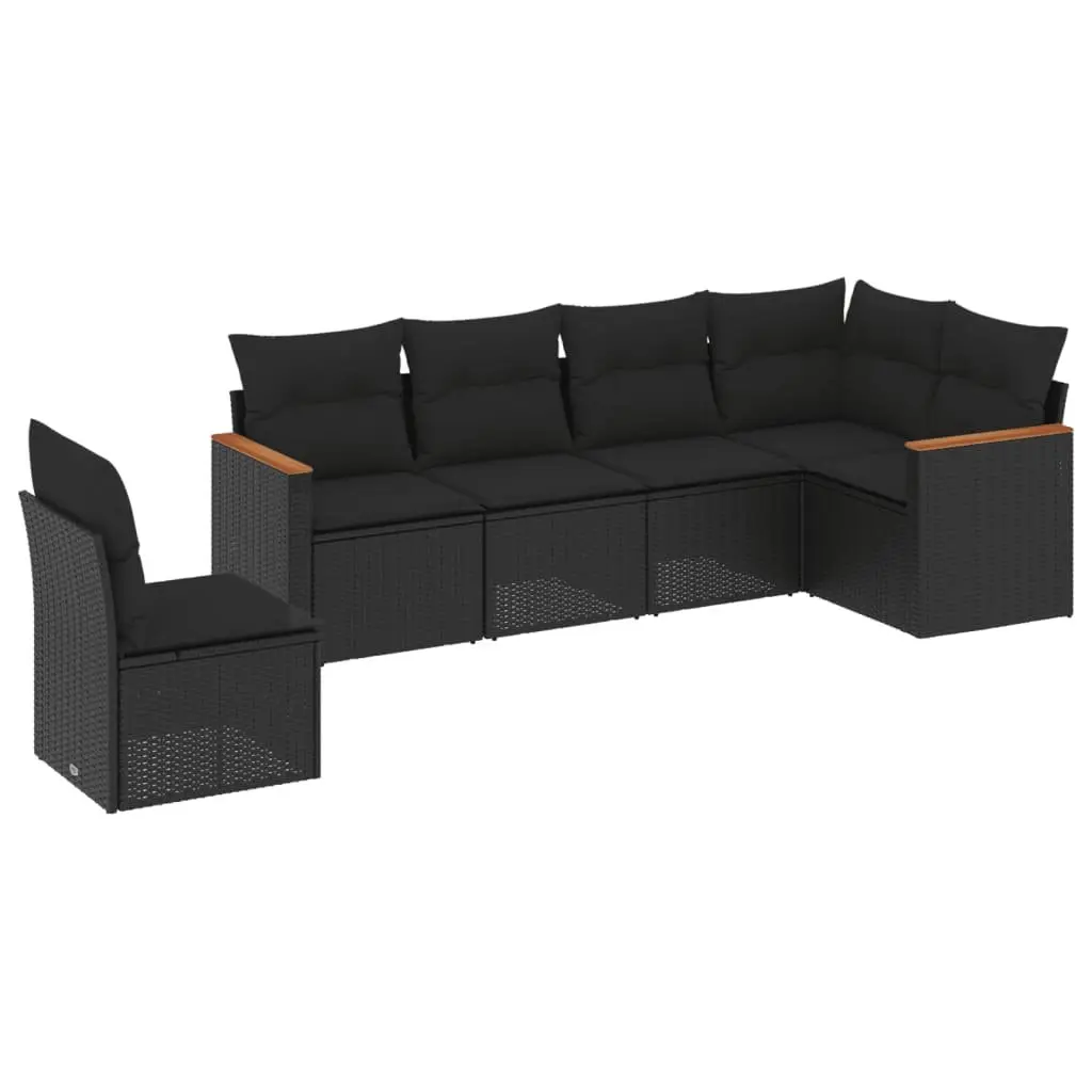 Garden Sofa Set 6 Piece Outdoor Furniture Patio Seating Black Poly Rattan