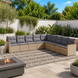 Beige Outdoor Garden Sofa Set 9 Pieces with Storage