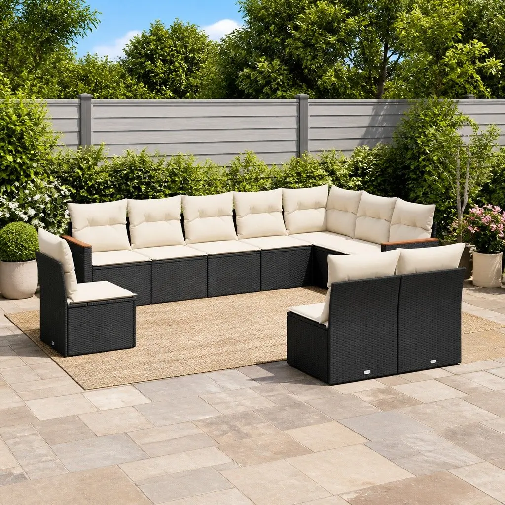 Garden Sofa Set 10 Piece Outdoor Furniture Patio Sectional with Cushions Black