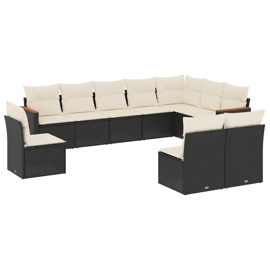 Garden Sofa Set 10 Piece Outdoor Furniture Patio Sectional with Cushions Black