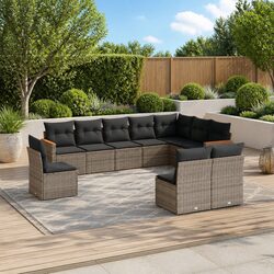 Garden Sofa Set 10 Piece Outdoor Furniture Grey Poly Rattan Modular Patio