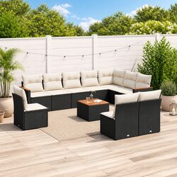 Garden Sofa Set 11 Piece Outdoor Furniture Patio Seating Black Poly Rattan