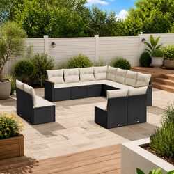 Garden Sofa Set 11 Piece Outdoor Furniture Patio Seating Black Poly Rattan