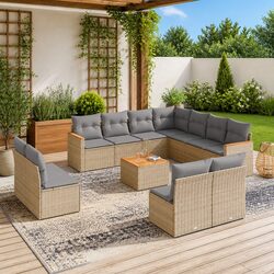 Concise Outdoor Sofa Set - 12 Piece Beige Poly Rattan