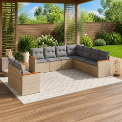 Garden Sofa Set 9 Piece Outdoor Furniture Beige Poly Rattan Patio Lounge with