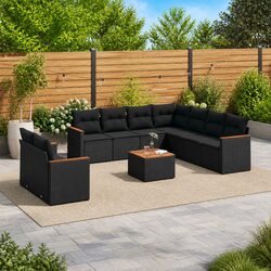 Garden Sofa Set 10 Piece Outdoor Furniture Black Poly Rattan Patio Sectional