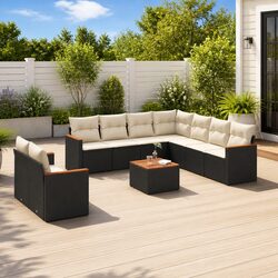 Garden Sofa Set 10 Piece Outdoor Furniture Black Poly Rattan Modular Patio