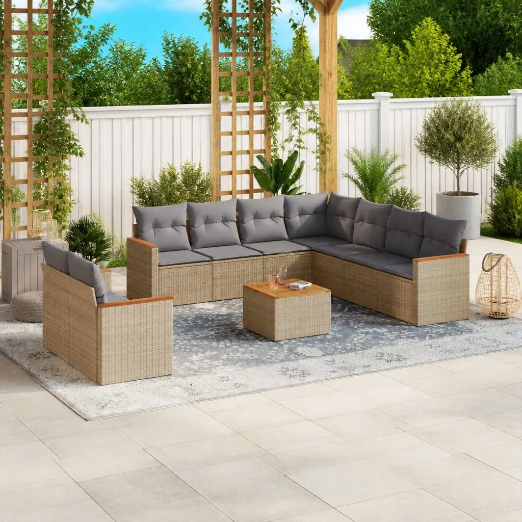 Garden Sofa Set 10 Piece Outdoor Furniture Beige Poly Rattan Modular Patio
