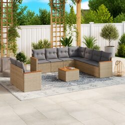 Garden Sofa Set 10 Piece Outdoor Furniture Beige Poly Rattan Modular Patio