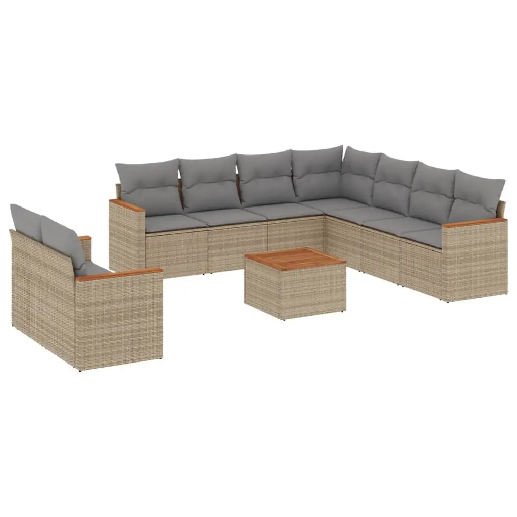 Garden Sofa Set 10 Piece Outdoor Furniture Beige Poly Rattan Modular Patio