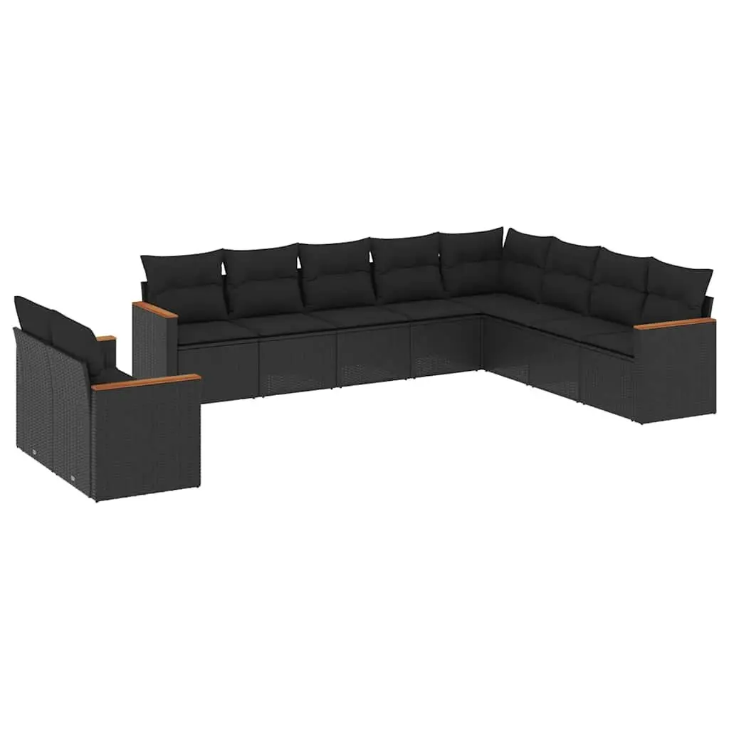 Garden Sofa Set Black 10 Piece Outdoor Furniture Poly Rattan Patio Seating with Removable Cushion Covers
