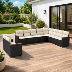 Garden Sofa Set 10 Piece Outdoor Furniture Patio Seating Black Poly Rattan