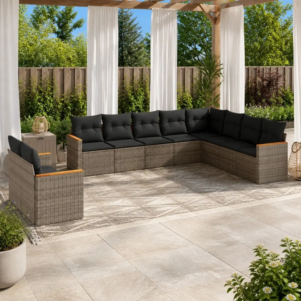 Garden Sofa Set 10 Piece Outdoor Furniture with Cushions Grey Poly Rattan