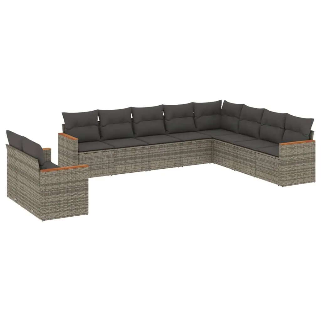 Garden Sofa Set 10 Piece Outdoor Furniture with Cushions Grey Poly Rattan