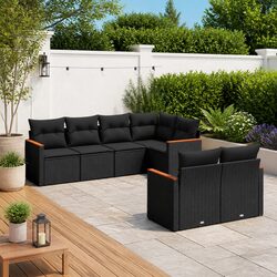 7 Piece Garden Sofa Set with Storage Cushions Black Poly Rattan Outdoor Patio