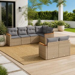 7 Piece Garden Sofa Set Beige Outdoor Furniture Patio Sectional with Cushions
