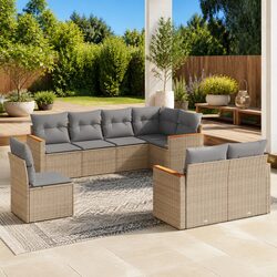 Garden Sofa Set 8 Piece Outdoor Furniture Patio Sectional with Cushions Beige
