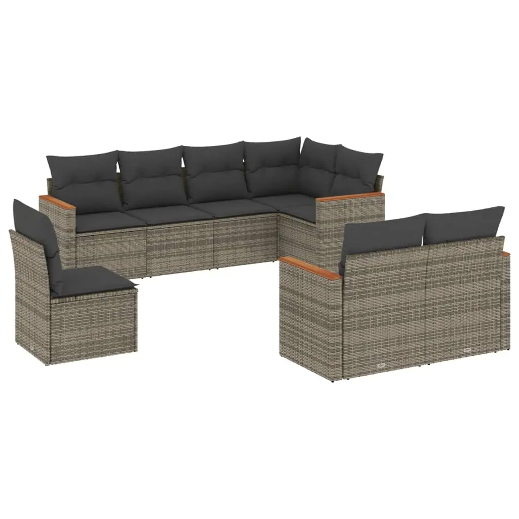8 Piece Outdoor Garden Sofa Set with Storage Cushions Grey Poly Rattan Patio
