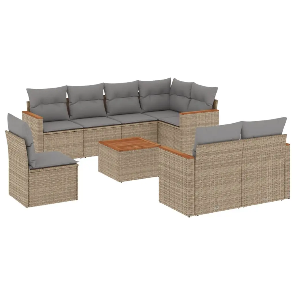 Garden Sofa Set 9 Piece Outdoor Furniture Beige Poly Rattan Patio Seating with