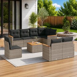 Compact 9-Piece Garden Sofa Set in Grey