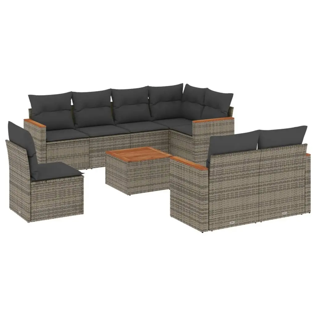 Garden Sofa Set Grey 9 Piece Outdoor Furniture Patio Poly Rattan with Cushions
