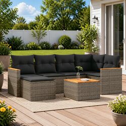 Garden Sofa Set 7 Piece Outdoor Furniture Patio Grey Poly Rattan with Cushions