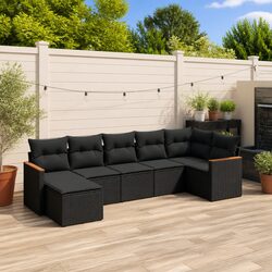 7 Piece Modular Garden Sofa Set in Black Rattan