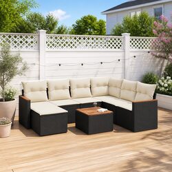 Garden Sofa Set 8 Piece Outdoor Furniture with Storage Cushions Black Poly