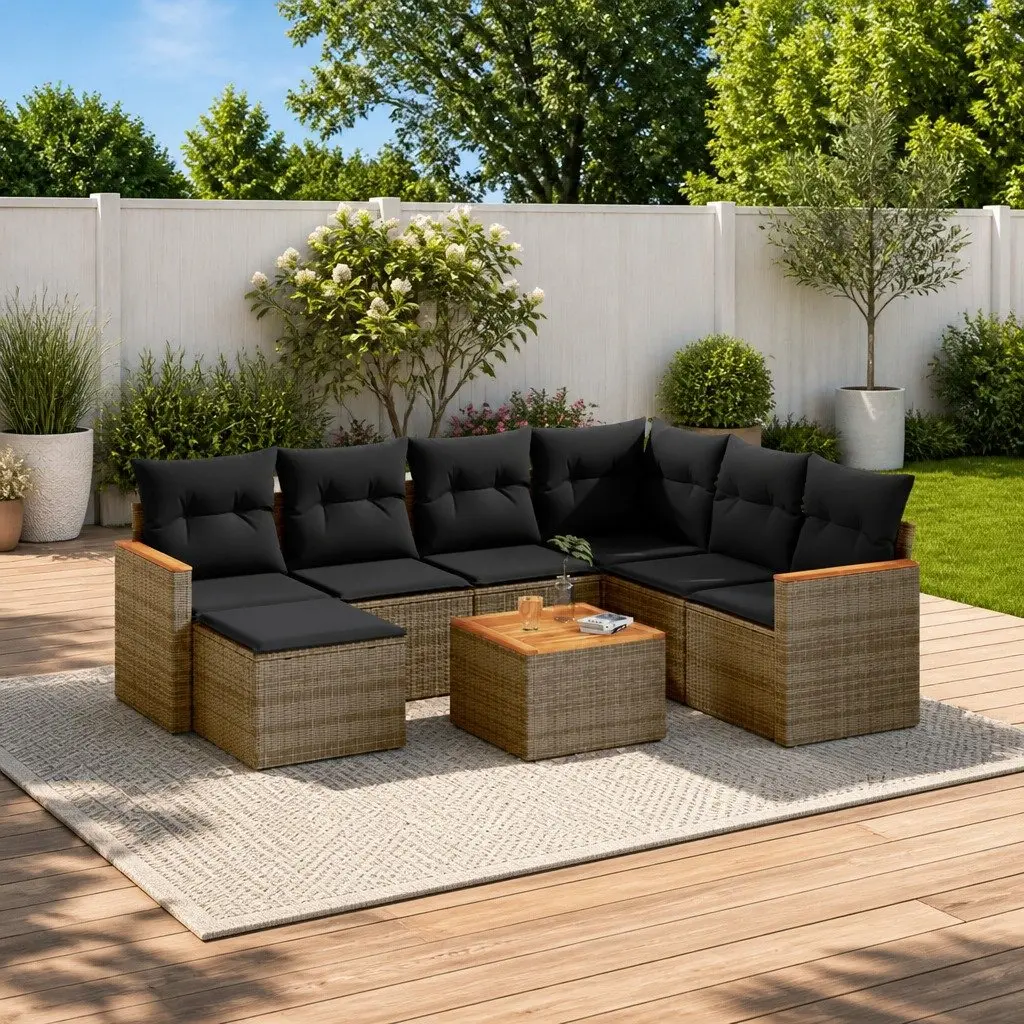 Garden Sofa Set Grey 8 Piece Modular Outdoor Furniture with Storage and Removable Cushion Covers