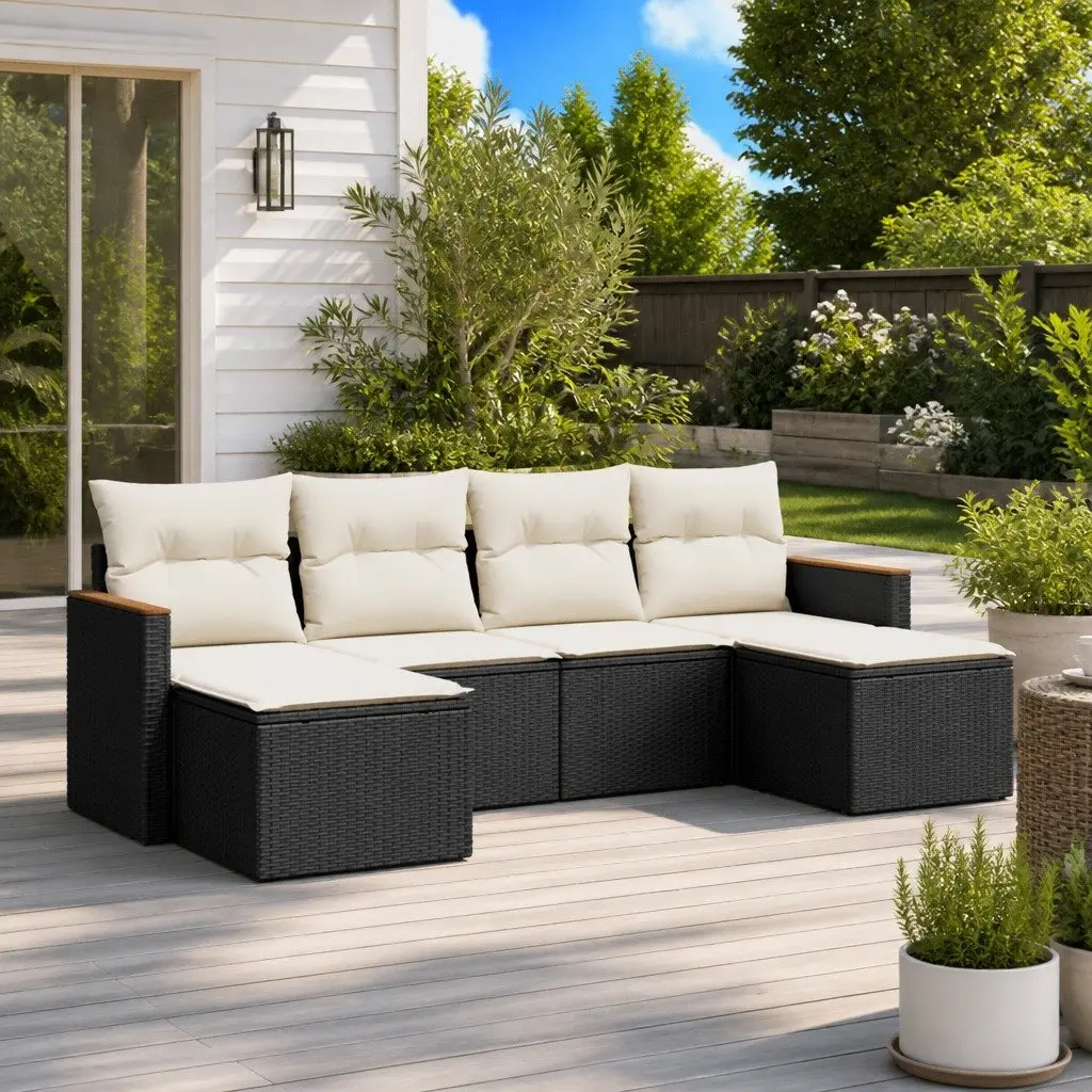 Garden Sofa Set 6 Piece Outdoor Furniture Patio Lounge Modular Black Poly Rattan