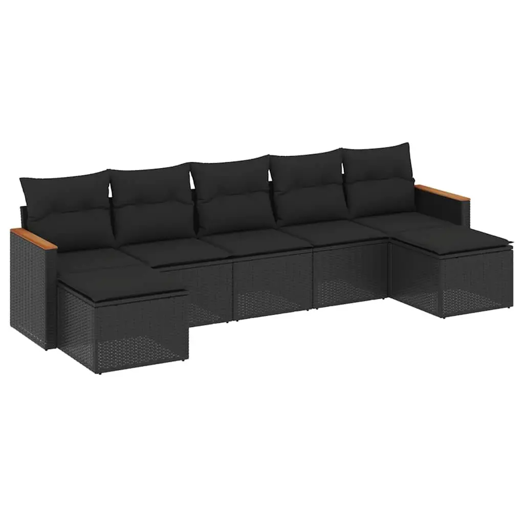 Garden Sofa Set 7 Piece Outdoor Furniture Patio Black Poly Rattan Modular