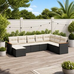 Garden Sofa Set 8 Piece Outdoor Patio Furniture Black Poly Rattan Modular