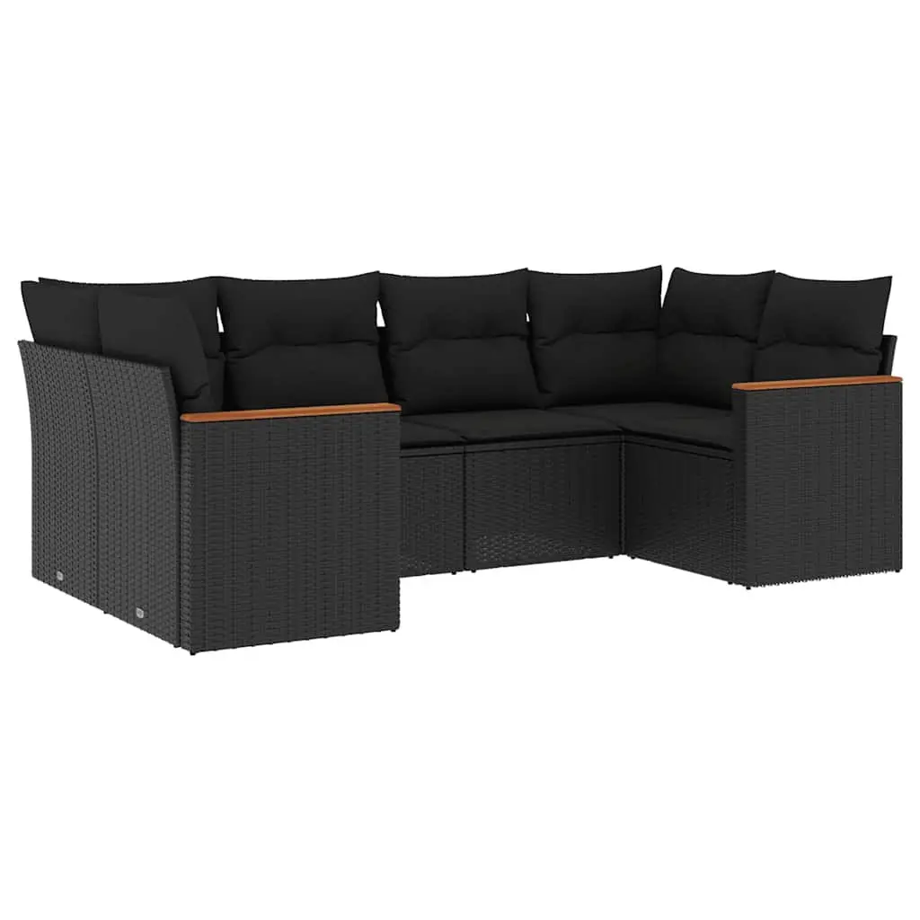 Garden Sofa Set Black 6 Piece Modular Outdoor Furniture Durable PE Rattan Weather Resistant