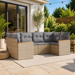 Outdoor Garden Sofa Set 6 Piece Beige Poly Rattan Furniture Patio Seating