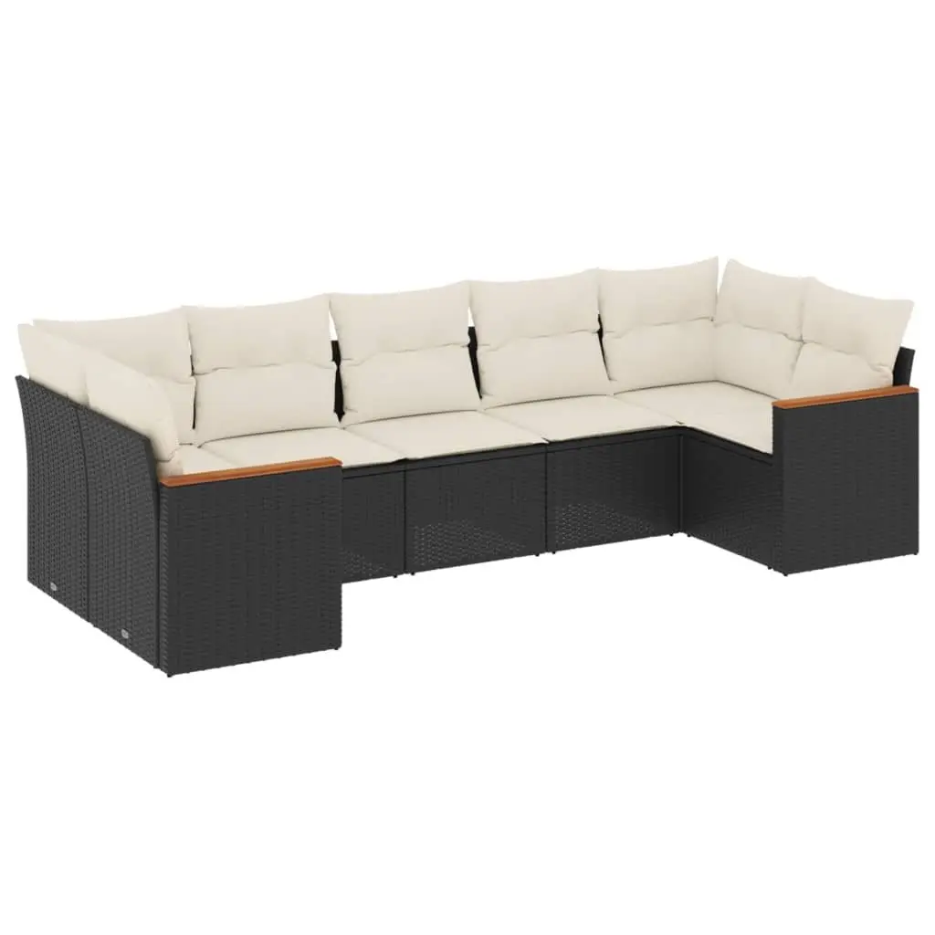 7 Piece Outdoor Garden Sofa Set with Storage Cushions Black Poly Rattan Patio