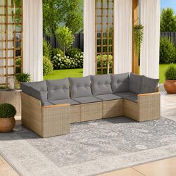 Garden Sofa Set 7 Piece Outdoor Furniture Patio Lounge Beige Poly Rattan Modular