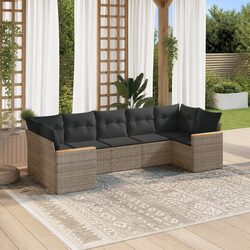 Garden Sofa Set 7 Piece Outdoor Furniture Grey Poly Rattan Patio Seating with