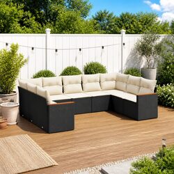 Garden Sofa Set 9 Piece Outdoor Patio Furniture Black Poly Rattan Modular with