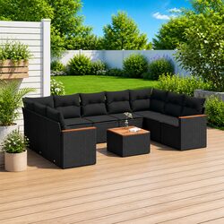 Concise 10 Piece Modular Garden Sofa Set - Black Rattan