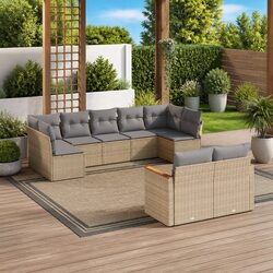 9-Piece Outdoor Furniture Set in Beige Rattan