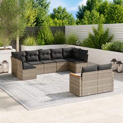 Garden Sofa Set 9 Piece Outdoor Furniture Patio Lounge Modular Grey Poly Rattan