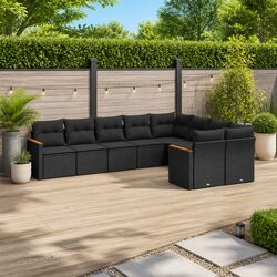 Sleek 9-Piece Black Garden Sofa Set for Relaxation